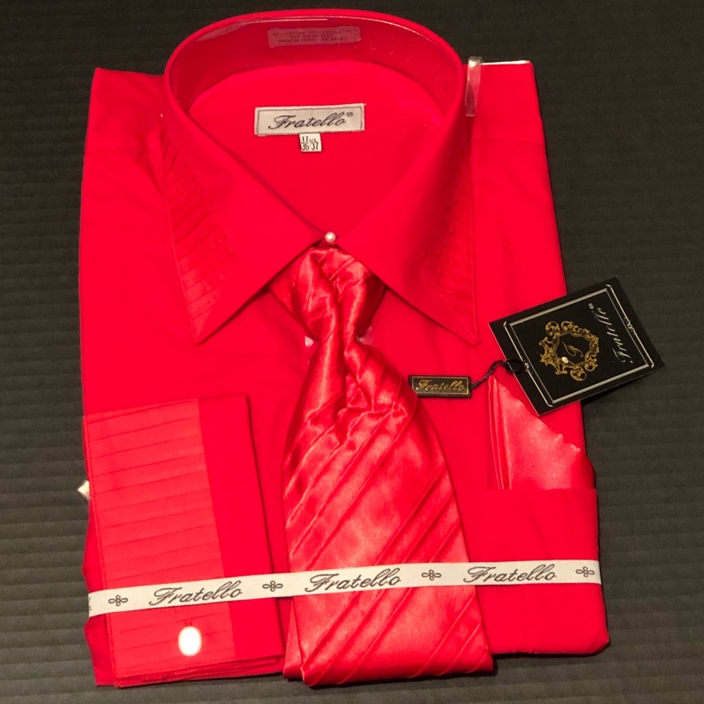Fratello red dress shirt set size 17.5 sleeve